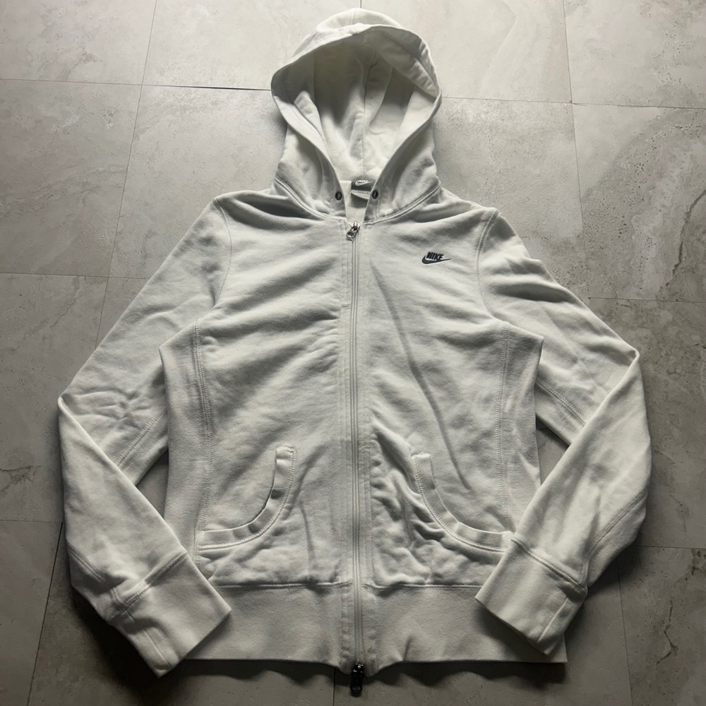 Nike Full Zip Hoodie White Womens Small Fleece Sweatshirt Athletic Sportswear